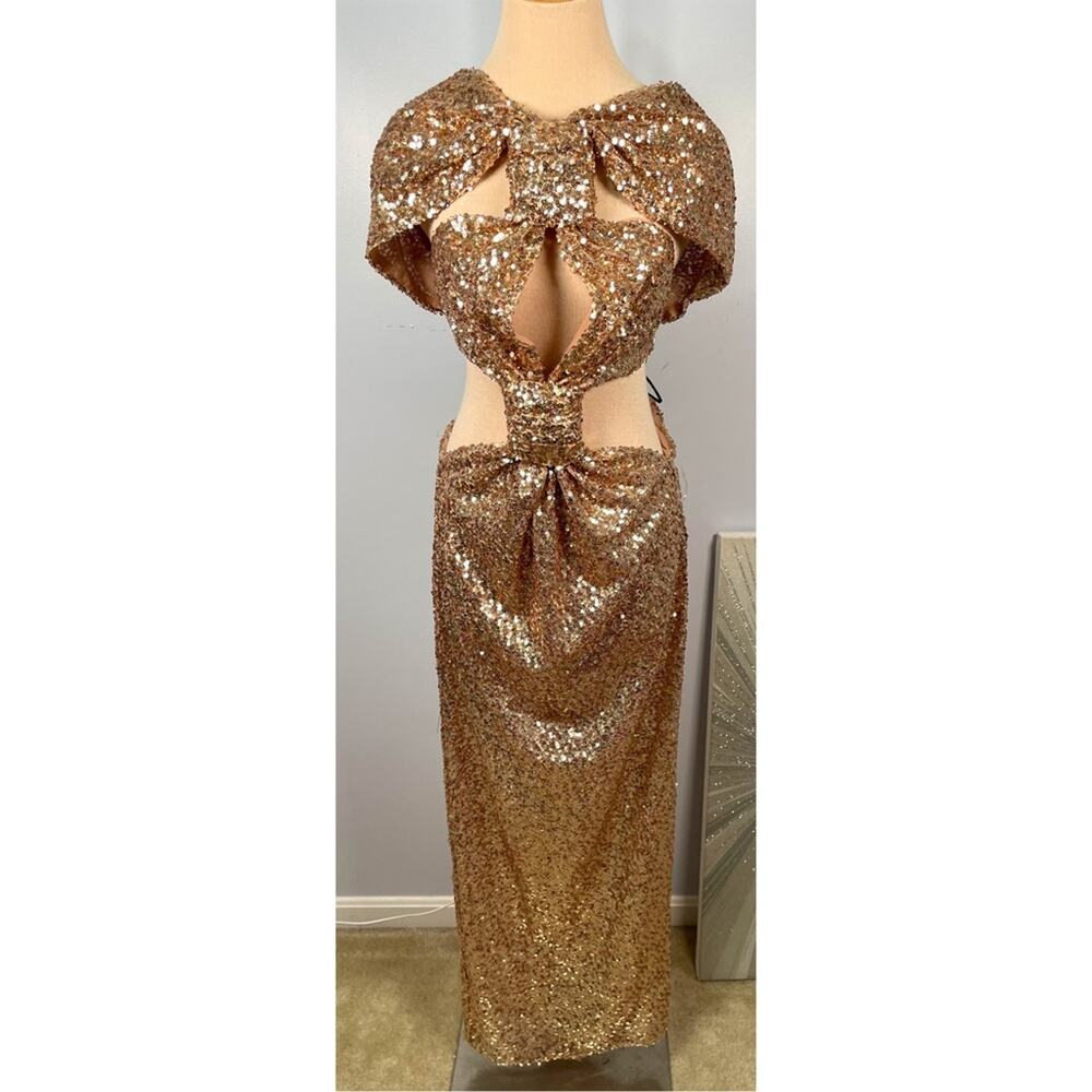 NWT Bronx and Banco SOL Elegant Gold Sequin Evening Gown - Picture 7 of 15